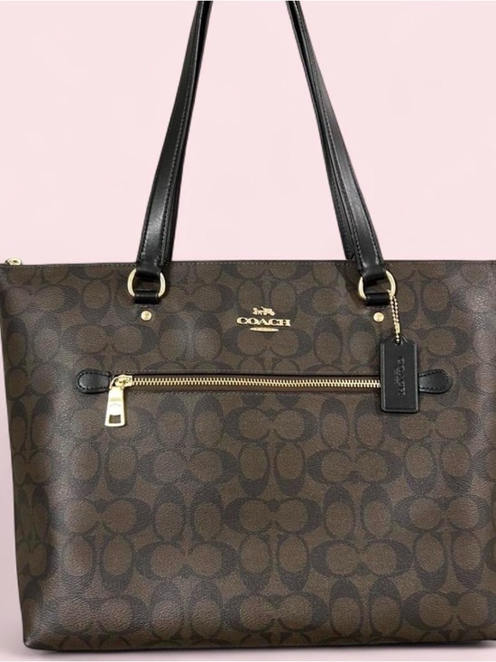 Coach Handbags - *SOLD* Coach Brown Signature Canvas Tote with Black Leather Straps